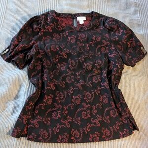 Liz Claiborne Black and Red Floral Blouse